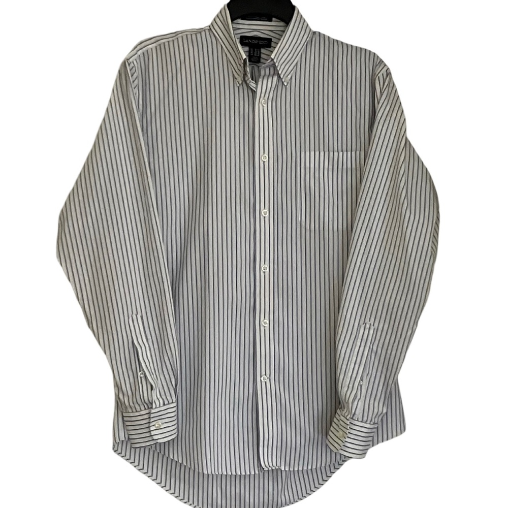 Lands' End: 15/34 Men's Long-Sleeve Buttondown No Iron Pinpoint Shirt